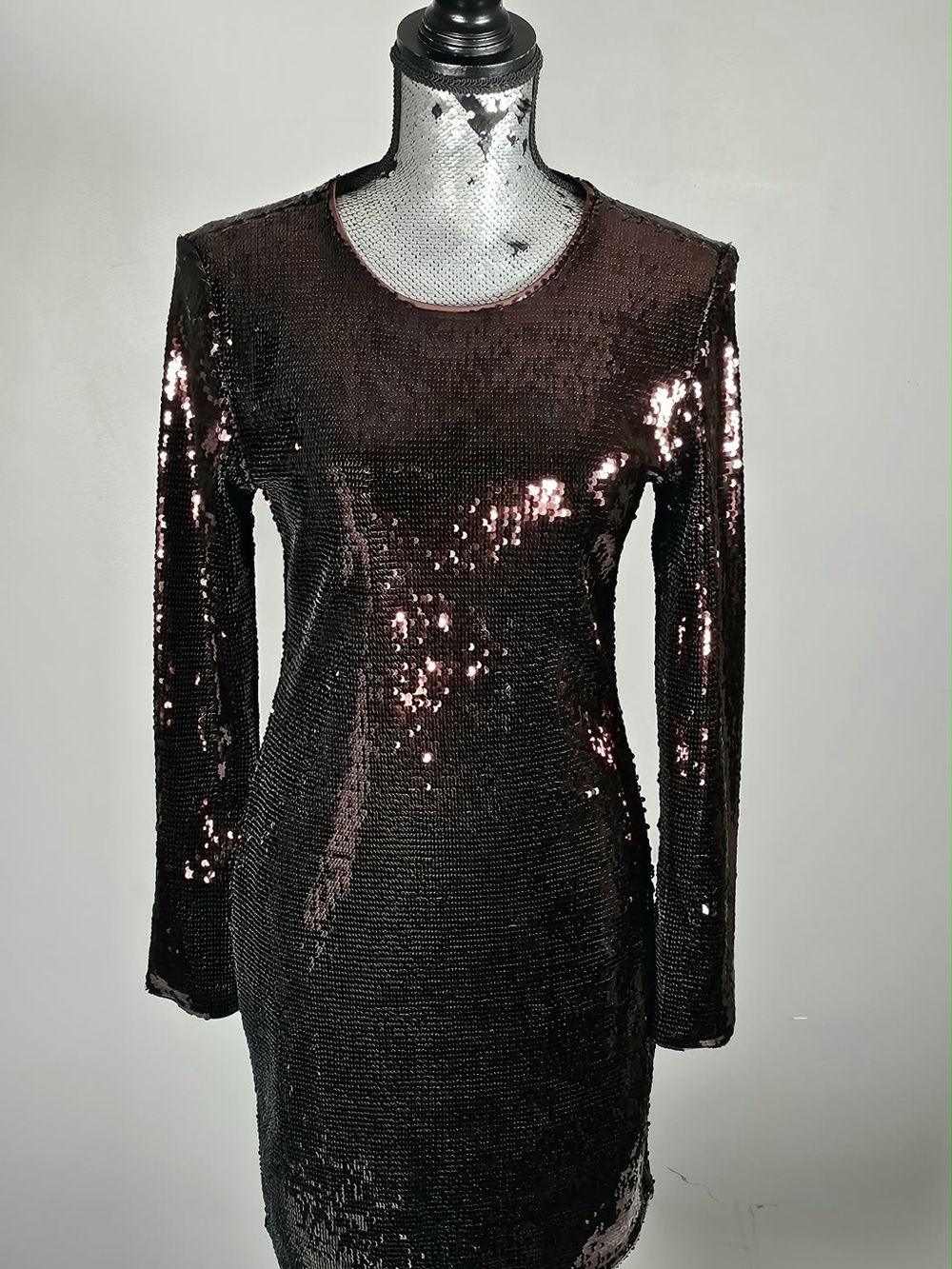 NWT Banana Republic Long-Sleeve Sequin Dress - Deep Brown /copper